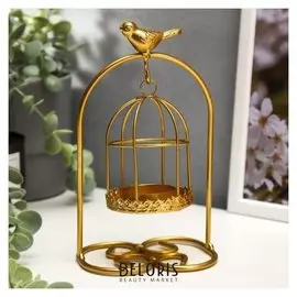 Подсвечник на 1 свечу "Подвесная клетка с птицей" 19х11х8 см