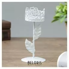 Подсвечник металл на 1 свечу "Розарий" белый 15х6,5х6,5 см