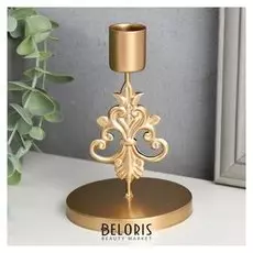 Подсвечник металл на 1 свечу "Узор с лилией" золото 12,5х8,3х8,3 см