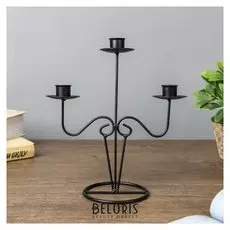 Подсвечник металл на 3 свечи "Величие" чёрный 23,5х20,5х9 см