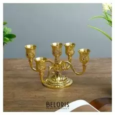 Подсвечник металл на 5 свечей "Грозди винограда" цвет золото 13х21,5х21,5 см