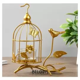 Подсвечник на 1 свечу "Клетка с птичкой" 19х14х8,5 см