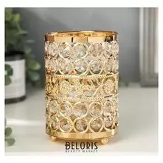 Подсвечник металл, стекло на 1 свечу "Кристаллы и подсолнухи" золото 13х9х9 см