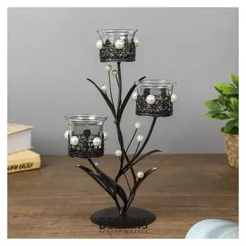 Подсвечник на 3 свечи Ажурный с жемчугом 29х15х11,5 см