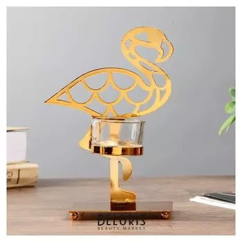 Подсвечник на 1 свечу "Золотой фламинго" 18,8х12х7 см