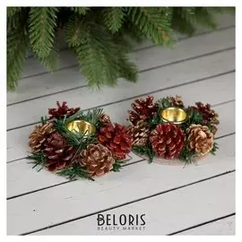 Подсвечник на две свечи "Шишки бантики"