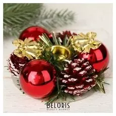 Подсвечник на одну свечу "Колокольчики" шишки, шарики 11*4 см