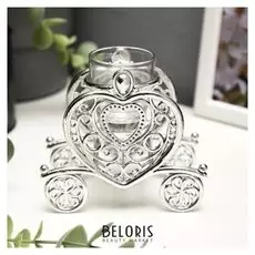 Подсвечник пластик, стекло "Карета" серебро 9,5х10х6 см