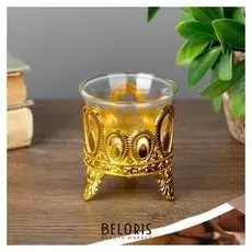 Подсвечник пластик, стекло на 1 свечу "Капельки" золото 7х6х6 см