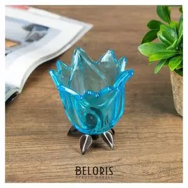 Подсвечник 1 свеча "Бутон голубой" 11х10,5х10,5 см