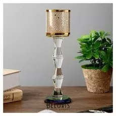 Подсвечник стекло, металл на 1 свечу "Золотая сеть" 23,5х6,8х6,8 см