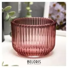 Подсвечник стекло на 1 свечу "Гофре" прозрачный розовый 7,5х10,5х10,5 см