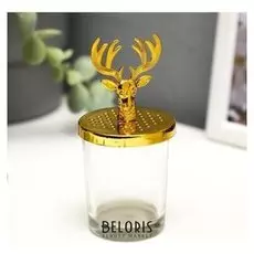 Подсвечник стекло на 1 свечу "Олень" золото 11х5,5х5,5 см
