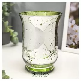 Подсвечник на 1 свечу Зелёные точки на серебре 14,5х10,8х10,8 см