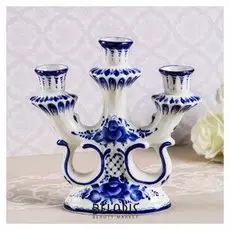 Подсвечник "Трех-рожковый", гжель, фарфор