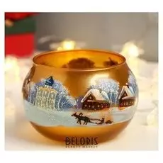 Подсвечник "Зимние пейзажи" шарик, золото 8х12 см