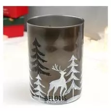 Подсвечник "Зимний лес" серый 15 см