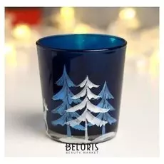 Подсвечник "Зимний лес" синий 8 см