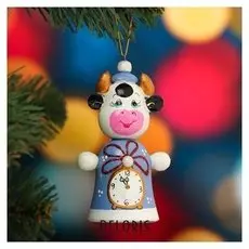 Подвеска "Бычок в синей шубке", 8,5см, ручная роспись