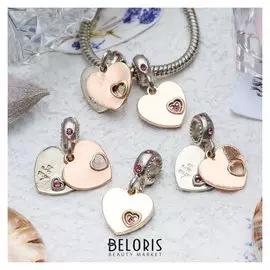 Подвеска "Два сердца", цвет серебряно-золотой