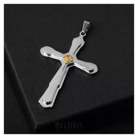Подвеска "Крест" стальной, плоский, цвет серебряно-золотой