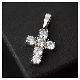 Подвеска "Крестик" квадратные стразы, цвет белый в серебре, L=2,5 см