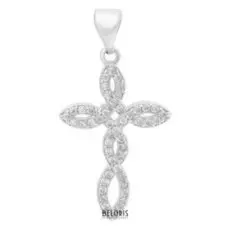 Подвеска "Крестик" волны, цвет белый в серебре