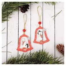 Подвеска новогодняя «Белый мишка в колокольчике»