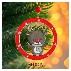 Подвеска новогодняя деревянная «Фигурки в новогоднем шарике» 0,5×7,5×7,5 см