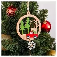 Подвеска новогодняя «Машинка в лесу» с шишкой