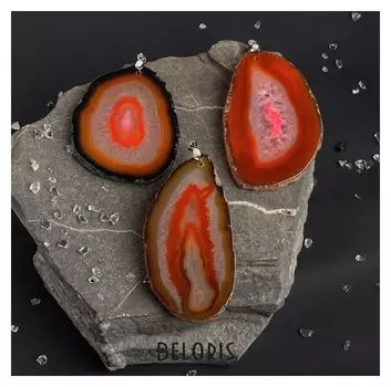 Подвеска плоская галька "Агат оранжево-чёрный", форма