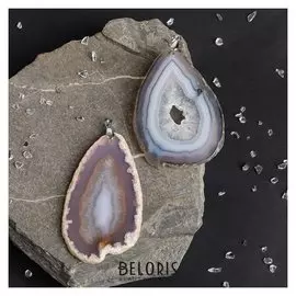 Подвеска плоская галька "Агат серый", форма