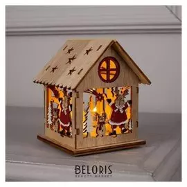 Подвеска световая "Дом с олененком", 11х8.5 см, 2 ААА (Не в компл), т/белый