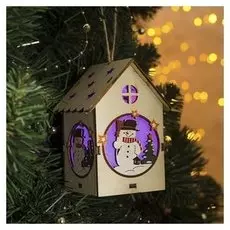 Подвеска световая "Домик и снеговик" (Батарейки в комплекте), 11х7х7 см, 1 Led, RGB