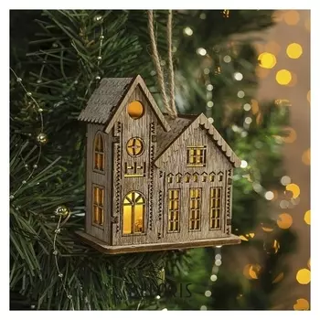 Подвеска световая "Домик с башенкой", 9х5х8 см, 1 Led, бат.(В комп), серое окно, т/белый