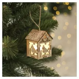 Подвеска световая "Домик с птицей", 8х5х6 см, 1 Led, бат.(В комп), серое окно, т/белый