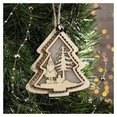 Подвеска световая "Елочка и Дед мороз", 10х9х1 см, 4 Led, бат.(В комп), т/белый