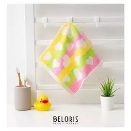 Полотенце махровое крошка Я "Рыбки" 25*25 см, цв.желтый/розовый, 100% хлопок, 360 гр/м2