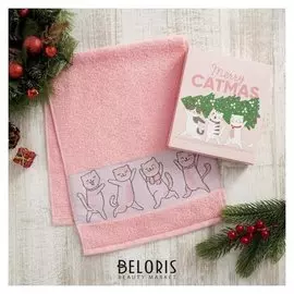 Полотенце махровое "Merry Catmas" 30х70 см 100% хлопок, 370гр/м2