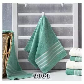 Полотенце махровое "Полоски" зелёное 30х70 см, 100% хл, 370гр/м2