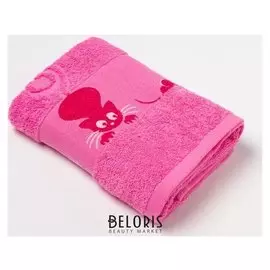 Полотенце махровое с бордюром «Кошки» цвет розовый, 30х60см