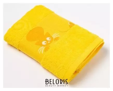 Полотенце махровое с бордюром «Кошки» цвет жёлтый, 50х90см