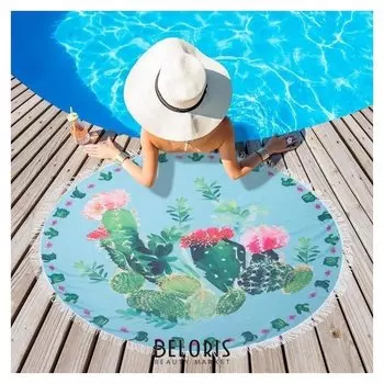 Полотенце пляжное этель "Кактусы", D 150 см, микрофибра, 100% п/э