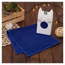 Полотенце подарочное «Котик», 30х60 см, цвет синий