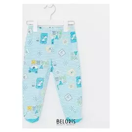 Ползунки детские, цвет бирюзовый/мишка, рост 74 см