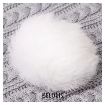 Помпон из натурального меха зайца, размер 1 шт: 10 см, цвет белый