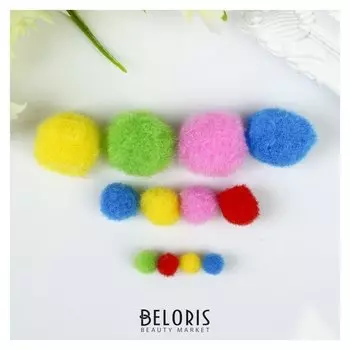 Помпоны для творчества, 5 цветов, 8 мм/15 мм/25 мм, (Набор 100 шт)