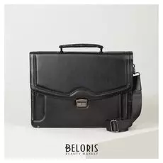 Портфель, 5 отделов на клапане, отдел для планшета, 4 наружных кармана, длинный ремень, цвет чёрный