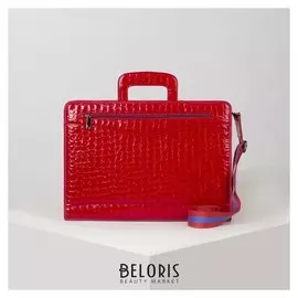 Портфель, 5 отделов на молнии, отдел для планшета, 2 наружных кармана, длинный ремень, цвет ярко-красный