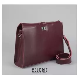 Портфель на замке, наружный карман, длинный ремень, цвет бордовый